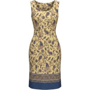 First Issue Shift Dress Womens 12P Yellow Linen Rayon Paisley Boho Coastal 12‎ P